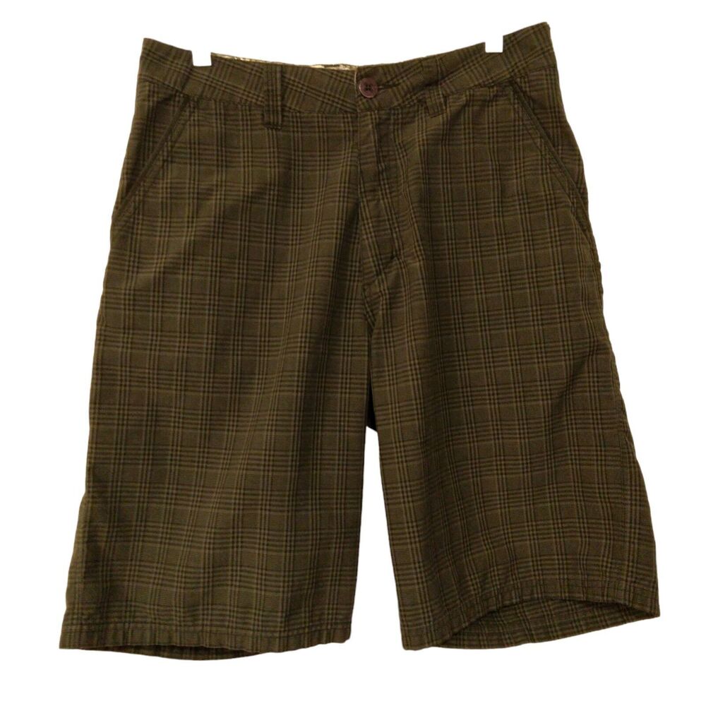 Quiksilver shorts mens 32 gray bermuda plaid polyester blend 104203 flat front